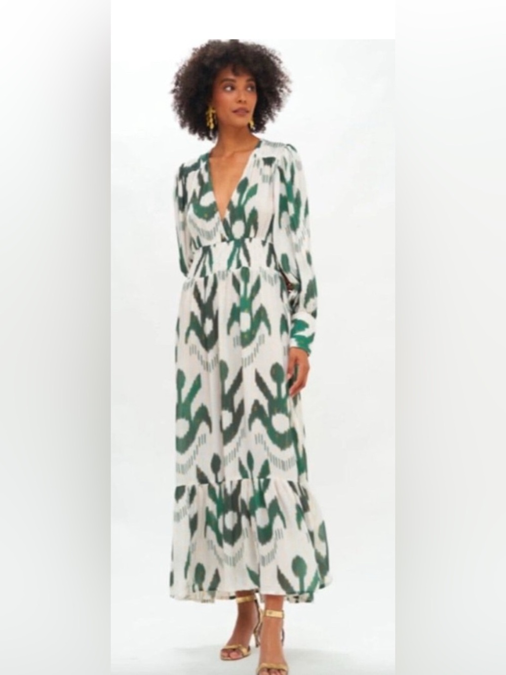 Oliphant Green & White Patterned V-Neck Maxi Dress